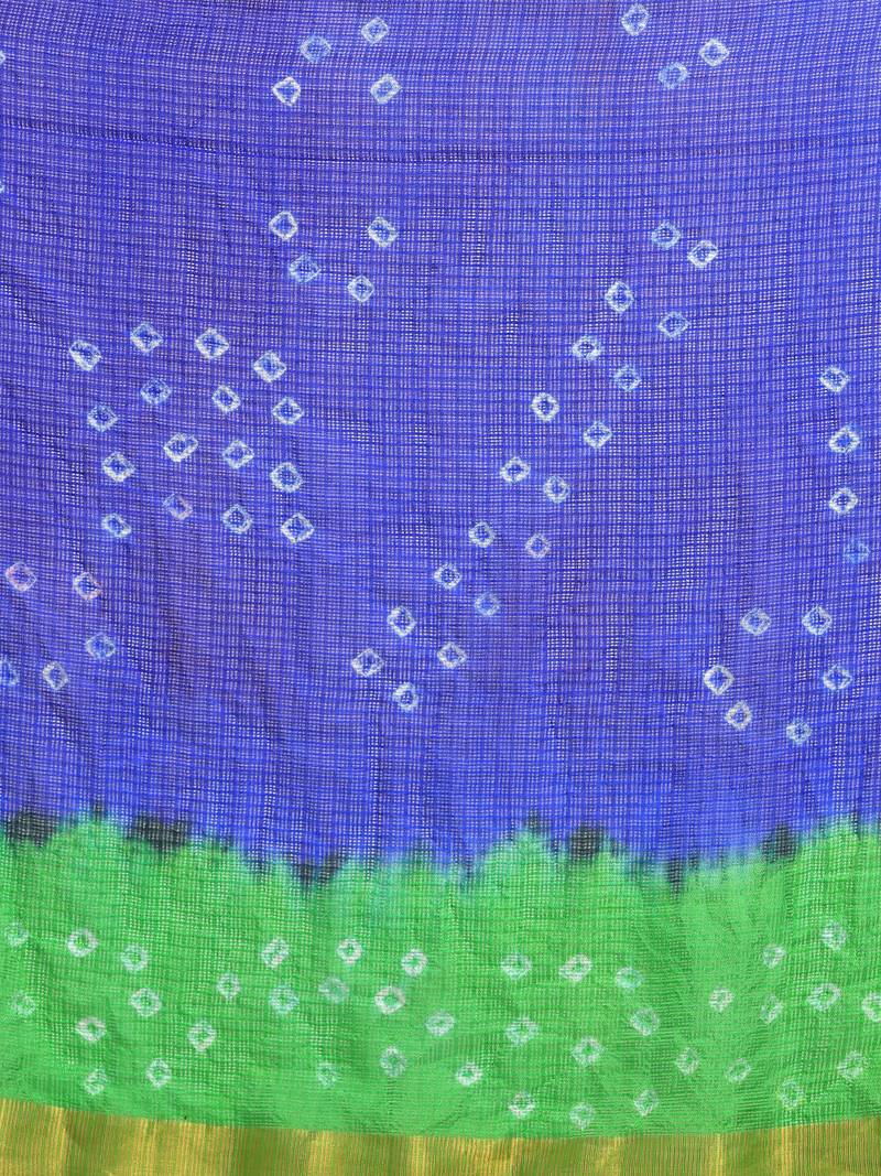 Hand Dyed Green & Blue Bandhani Silk Sustainable Saree