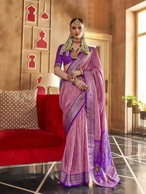 Elora Soft Silk Printed Patola Saree For Women (Dark Dusty Pink) 1