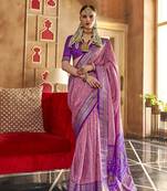 Elora Soft Silk Printed Patola Saree For Women (Dark Dusty Pink)