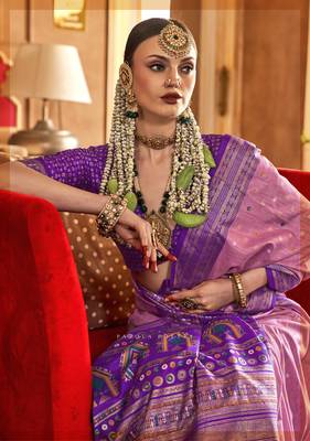Elora Soft Silk Printed Patola Saree For Women (Dark Dusty Pink) 2