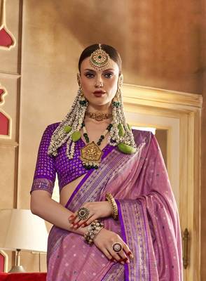 Elora Soft Silk Printed Patola Saree For Women (Dark Dusty Pink) 3