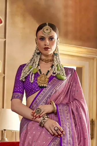 Elora Soft Silk Printed Patola Saree For Women (Dark Dusty Pink)