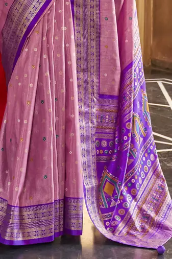 Elora Soft Silk Printed Patola Saree For Women (Dark Dusty Pink)