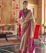 Elora Soft Silk Printed Patola Saree For Women (Beige)