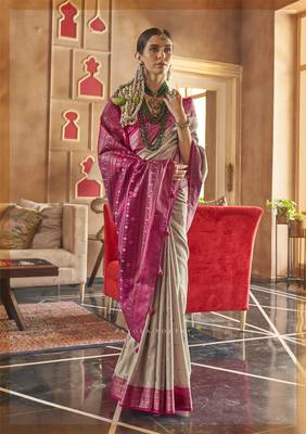 Elora Soft Silk Printed Patola Saree For Women (Beige) 2