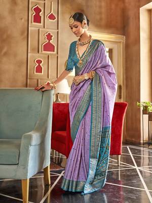Elora Soft Silk Printed Patola Saree For Women (Lavender) 1
