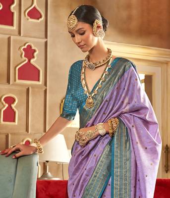 Elora Soft Silk Printed Patola Saree For Women (Lavender) 4