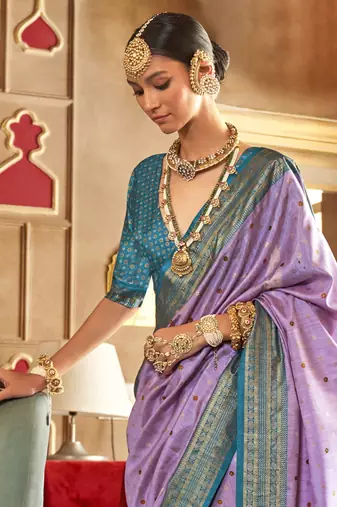 Elora Soft Silk Printed Patola Saree For Women (Lavender)