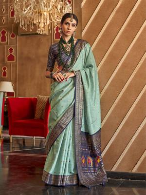Elora Soft Silk Printed Patola Saree For Women (Seafoam Green) 1