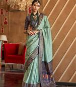Elora Soft Silk Printed Patola Saree For Women (Seafoam Green)