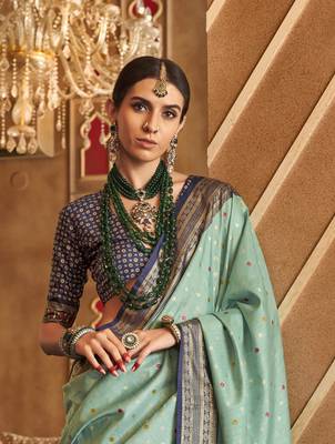 Elora Soft Silk Printed Patola Saree For Women (Seafoam Green) 3