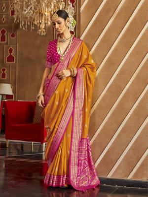 Elora soft silk printed patola saree for women (orange) 1