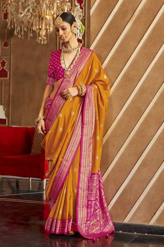 Elora soft silk printed patola saree for women (orange)
