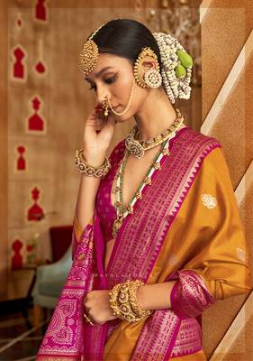 Elora soft silk printed patola saree for women (orange) 2