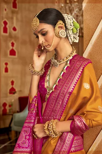 Elora soft silk printed patola saree for women (orange)