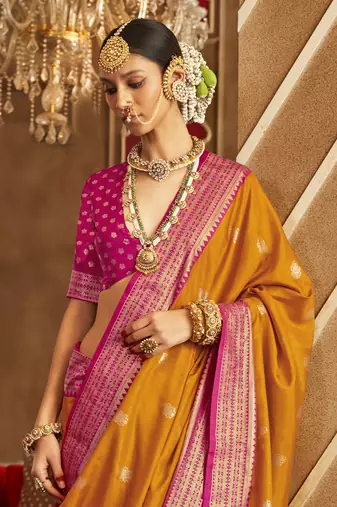 Elora soft silk printed patola saree for women (orange)