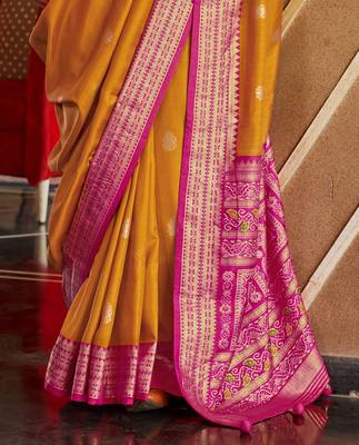 Elora soft silk printed patola saree for women (orange) 4