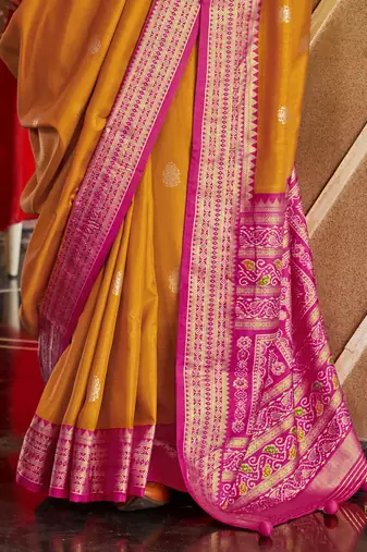 Elora soft silk printed patola saree for women (orange)