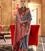Elora Soft Silk Printed Patola Saree For Women (Grey)