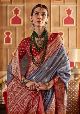 Elora Soft Silk Printed Patola Saree For Women (Grey) 2