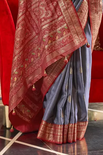 Elora Soft Silk Printed Patola Saree For Women (Grey)