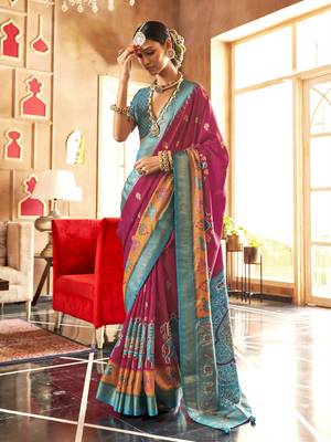 Elora Soft Silk Printed Patola Saree For Women (Dark Hot Pink) 1