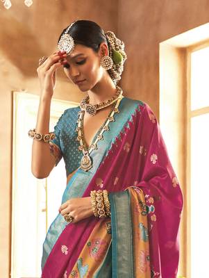 Elora Soft Silk Printed Patola Saree For Women (Dark Hot Pink) 3