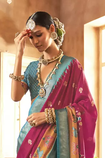 Elora Soft Silk Printed Patola Saree For Women (Dark Hot Pink)