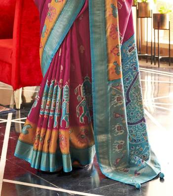 Elora Soft Silk Printed Patola Saree For Women (Dark Hot Pink) 4