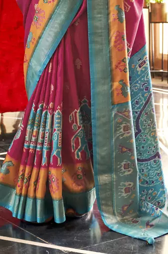 Elora Soft Silk Printed Patola Saree For Women (Dark Hot Pink)