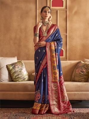 Soft Silk Printed Patola Saree (Navy Blue) 1