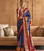 Soft Silk Printed Patola Saree (Navy Blue)