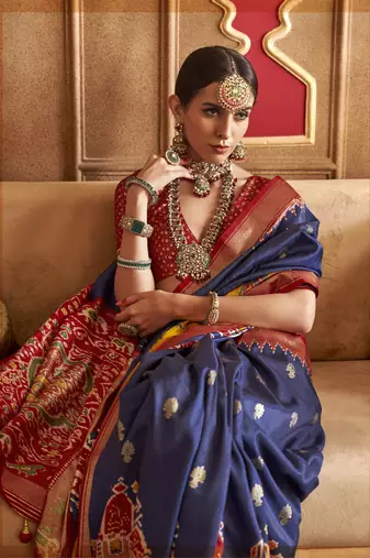 Soft Silk Printed Patola Saree (Navy Blue)