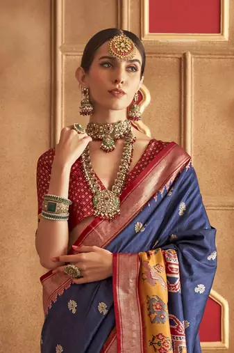 Soft Silk Printed Patola Saree (Navy Blue)