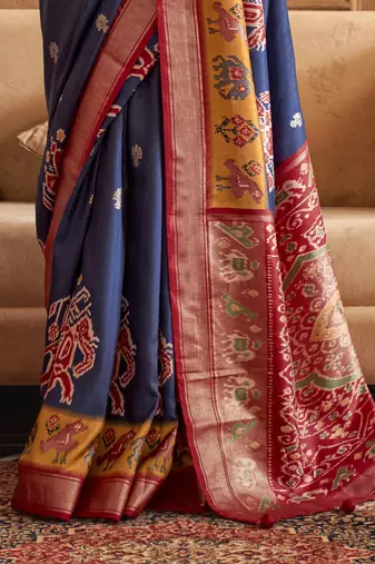 Soft Silk Printed Patola Saree (Navy Blue)