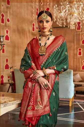 Elora Soft Silk Printed Patola Saree For Women (Green)