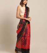 Hand Dyed Red & Black Bandhani Kota Silk Sustainable Saree