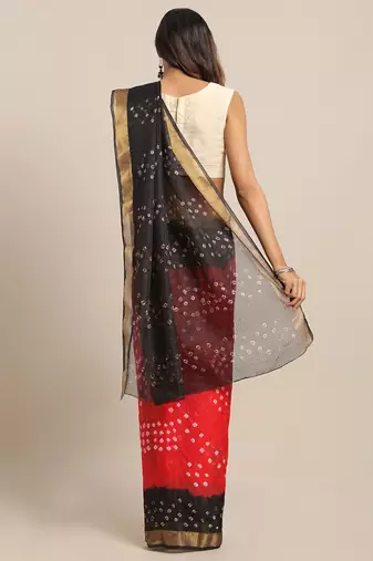 Hand Dyed Red & Black Bandhani Kota Silk Sustainable Saree