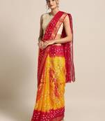 Hand Dyed Red & Yellow Bandhani Kota Silk Sustainable Saree