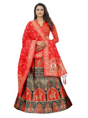 RED BROCADE FABRIC 2