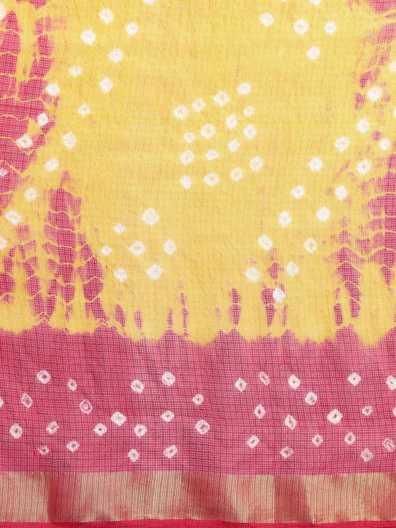 Hand Dyed Red & Yellow Bandhani Kota Silk Sustainable Saree