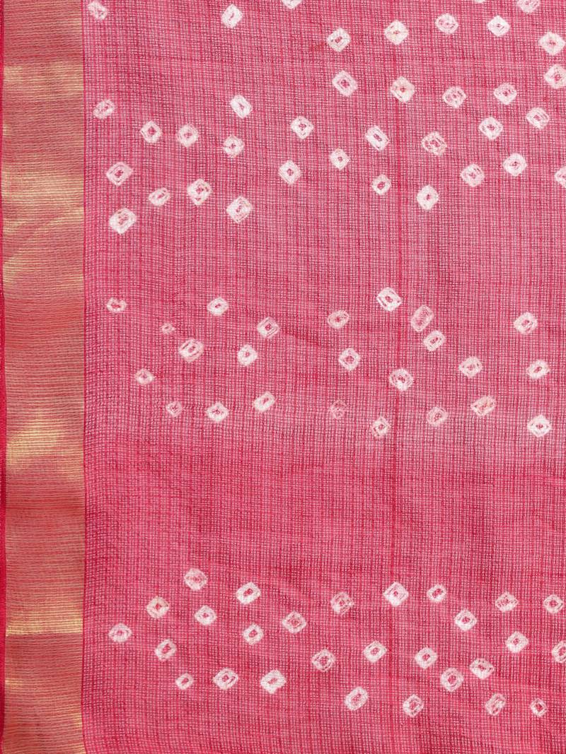 Hand Dyed Red & Yellow Bandhani Kota Silk Sustainable Saree