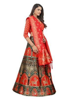 RED BROCADE FABRIC 4