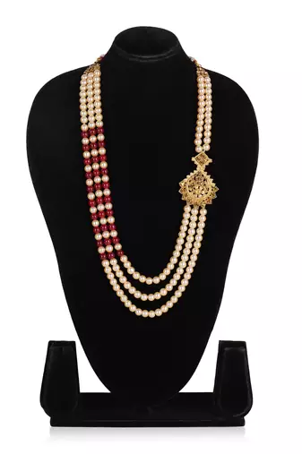   pearl beads dulha groom sherwani mala for   for wedding | layered mala | perfect for groom