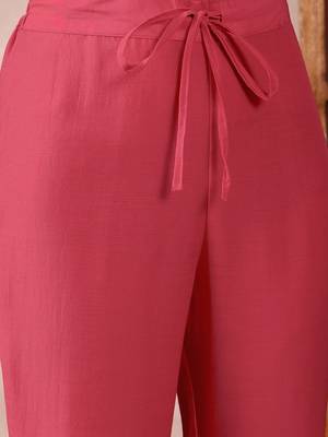 women red cotton blend solid embroidered a-line kurta trouser with dupatta 5
