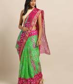 Hand Dyed Green & Pink Bandhani Kota Silk Sustainable Saree