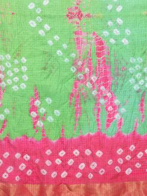 Hand Dyed Green & Pink Bandhani Kota Silk Sustainable Saree 3
