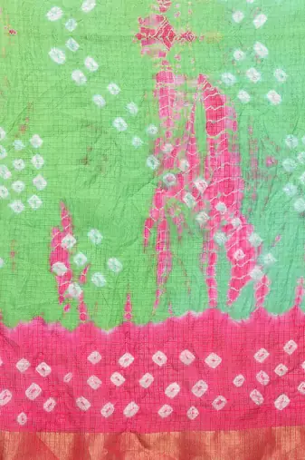 Hand Dyed Green & Pink Bandhani Kota Silk Sustainable Saree