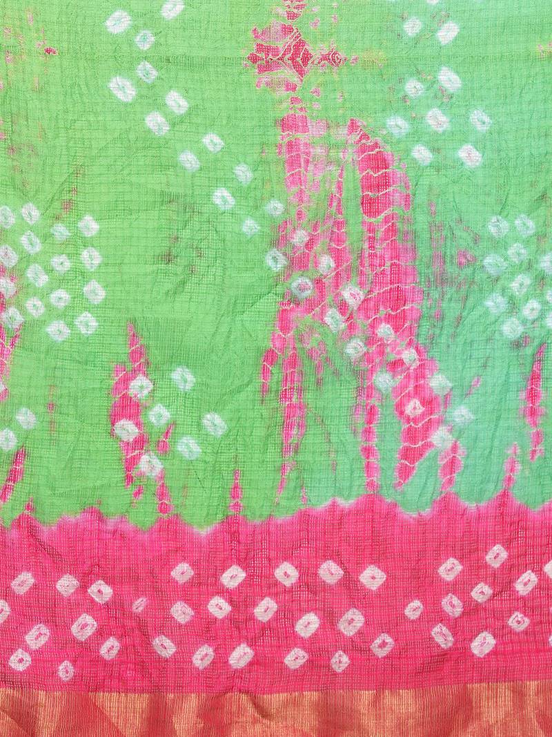 Hand Dyed Green & Pink Bandhani Kota Silk Sustainable Saree