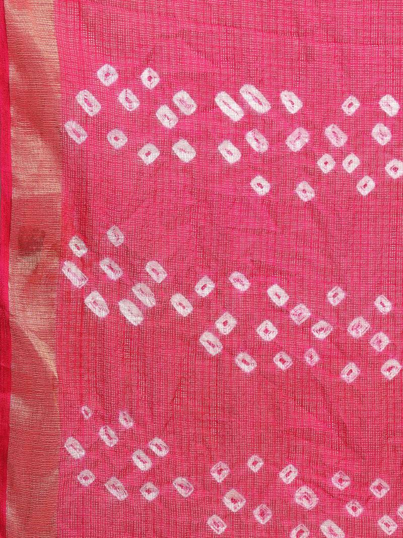 Hand Dyed Green & Pink Bandhani Kota Silk Sustainable Saree